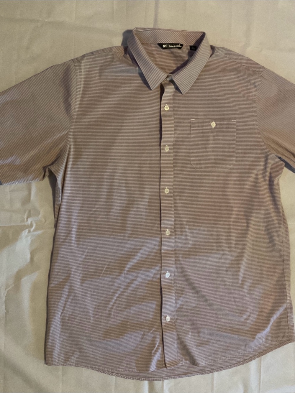 Travis Mathew Men's Short-Sleeve Button-Down Shirt - Light Mauve Stripe